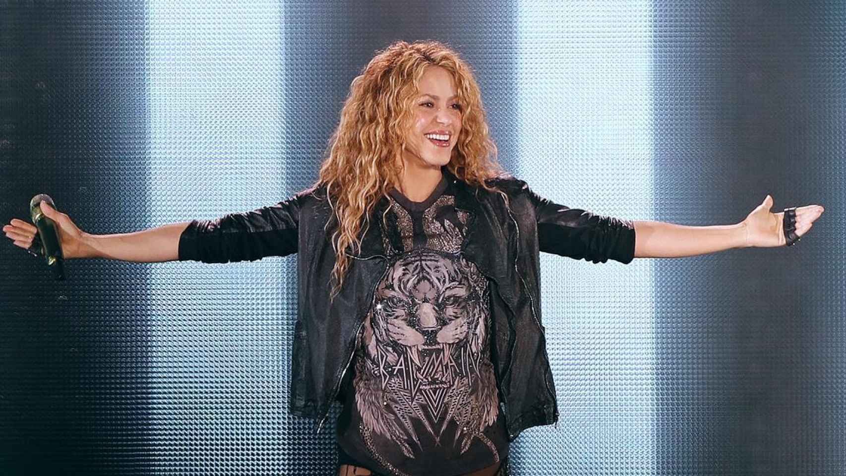 Shakira, sonriente, durante uno de sus conciertos / EFE