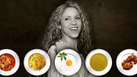 Shakira con varios platos de comida / FOTOMONTAJE DE CULEMANÍA