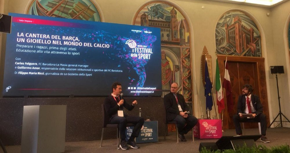 Carles Folguera y Guillermo Amor durante su conferencia en Trento / FCB
