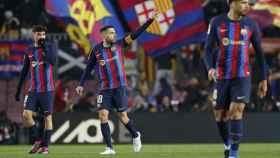 Jordi Alba festeja el primer gol del Barça en la victoria contra el Sevilla / EFE