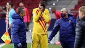 Piqué llorando por su lesión en el Wanda Metropolitano / FC Barcelona