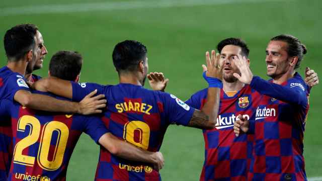 Los jugadores del Barça, celebrando el gol contra el Espanyol | EFE