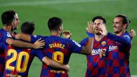 Los jugadores del Barça, celebrando el gol contra el Espanyol | EFE