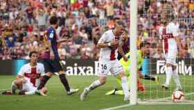 Leo Messi celebrando un gol contra el Huesca en el Camp Nou / EFE