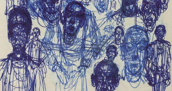 Detalle del dibujo a bolígrafo de Giacometti ‘Cabezas de hombres’, de 1959. SUCESSION ALBERTO GIACOMETTI, VEGAP, BILBAO, 2018