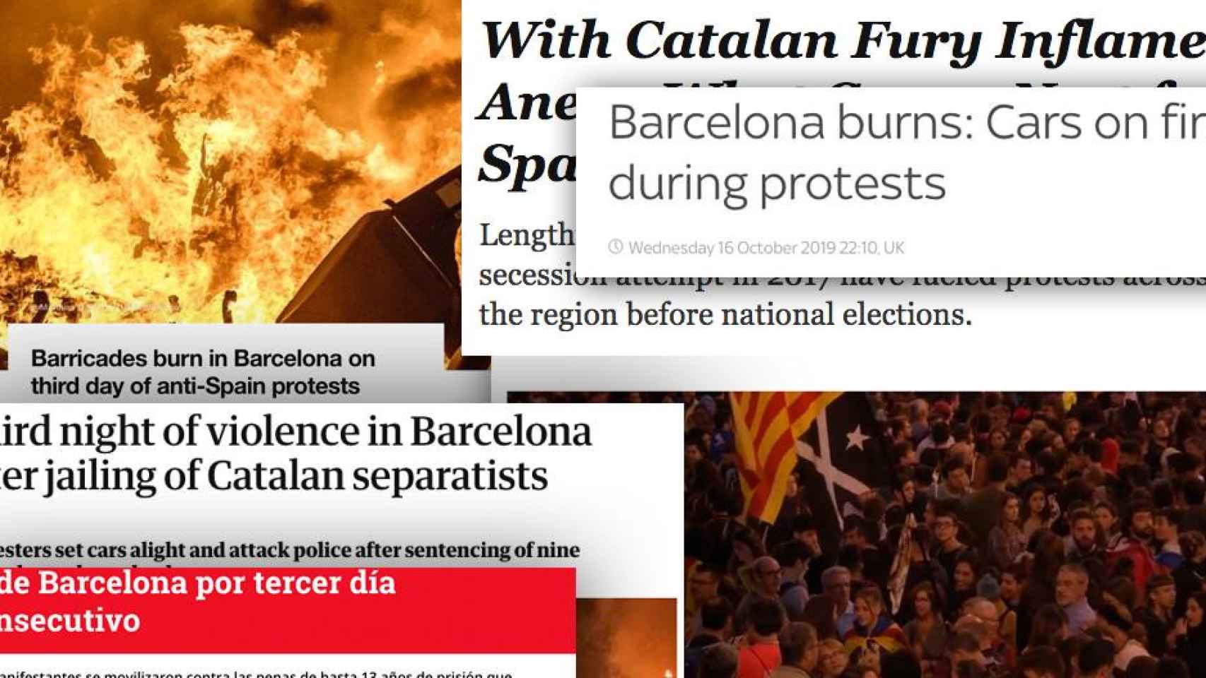 Titulares de la prensa internacional sobre la grave violencia de los CDR en Barcelona / CG