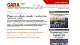 Portada de la web del diario vasco 'Gara', que publica este viernes el comunicado de ETA en el que la organización pide perdón / CG