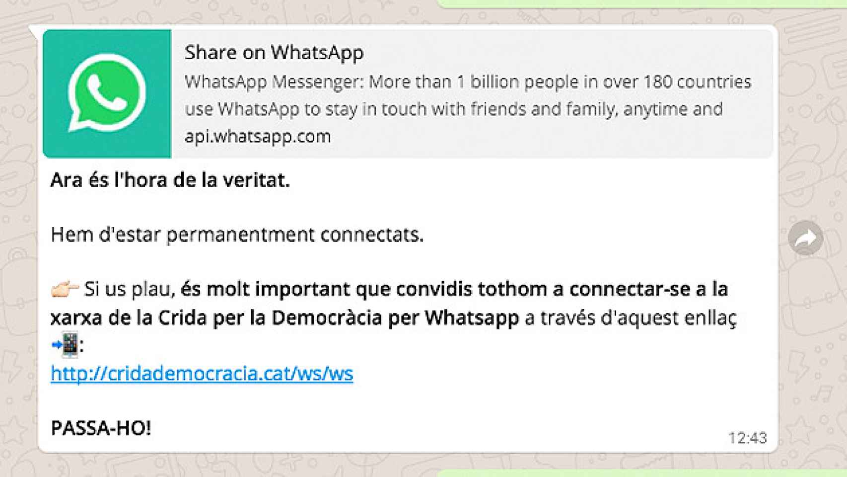 El Whatsapp interceptado por la Guardia Civil / CG