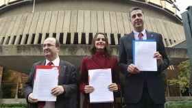 Miquel Iceta (PSC), Inés Arrimadas (Ciudadanos) y Xavier García Albiol (PP) ante el Tribunal Constitucional / EUROPA PRESS