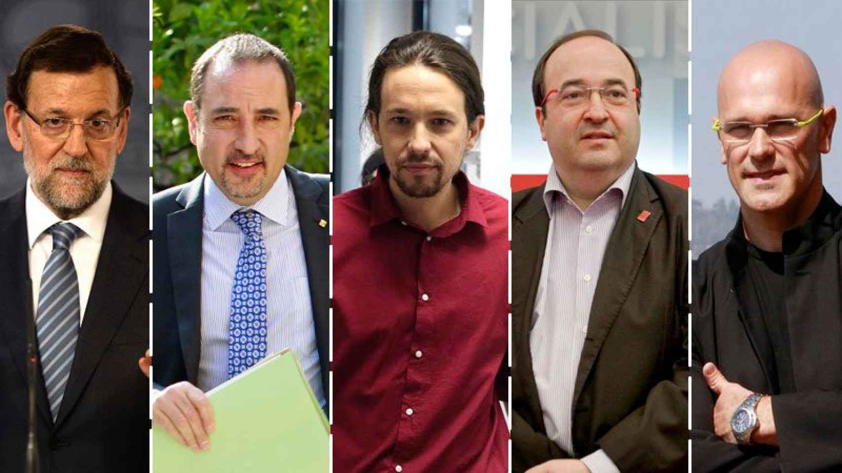 Mariano Rajoy (PP), Ramon Espadaler (Unió), Pablo Iglesias (Podemos), Miquel Iceta (PSC) y Raül Romeva (Catalunya sí que es pot).