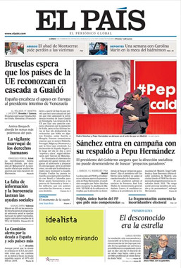 Portada de 'El País' del 4 de febrero de 2019 / KIOSKO