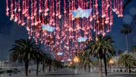 Recreación de cómo quedará el paseo Joan de Borbó con las luces de Navidad / PORT DE BARCELONA