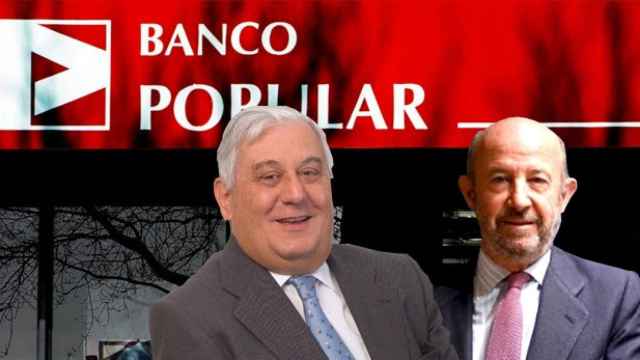 Antonio del Valle (i), financiero mexicano, y Emilio Saracho (d), el nuevo presidnete de Banco Popular y una de las oficinas de la entidad / FOTOMONTAJE DE CG