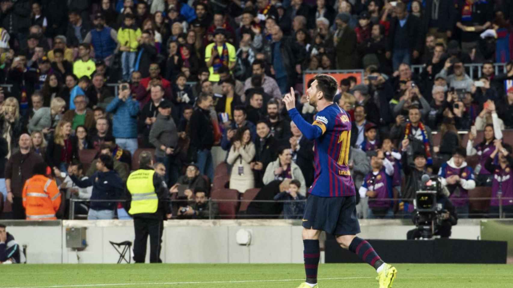Una foto de Leo Messi celebrando un gol durante un partido con el Barça / FCB