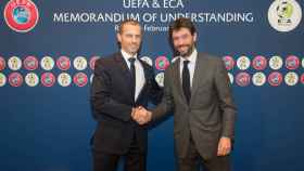 Aleksander Ceferin (UEFA) y Andrea Agnelli (ECA) en una imagen de archivo / EFE