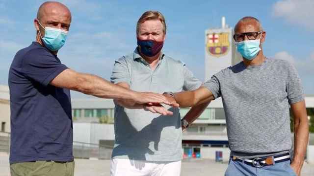 Henrik Larsson con Ronald Koeman y Alfred Schreuder / FCB