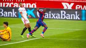 Ousmane Dembelé celebrando su gol contra el Sevilla  / FC Barcelona