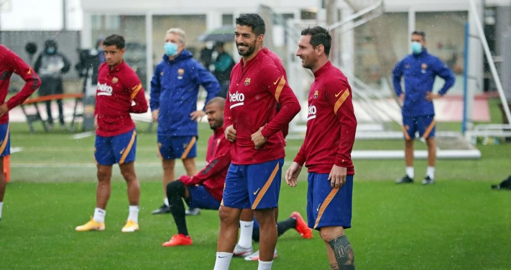 Luis Suárez y Leo Messi durante un entrenamiento /FCB