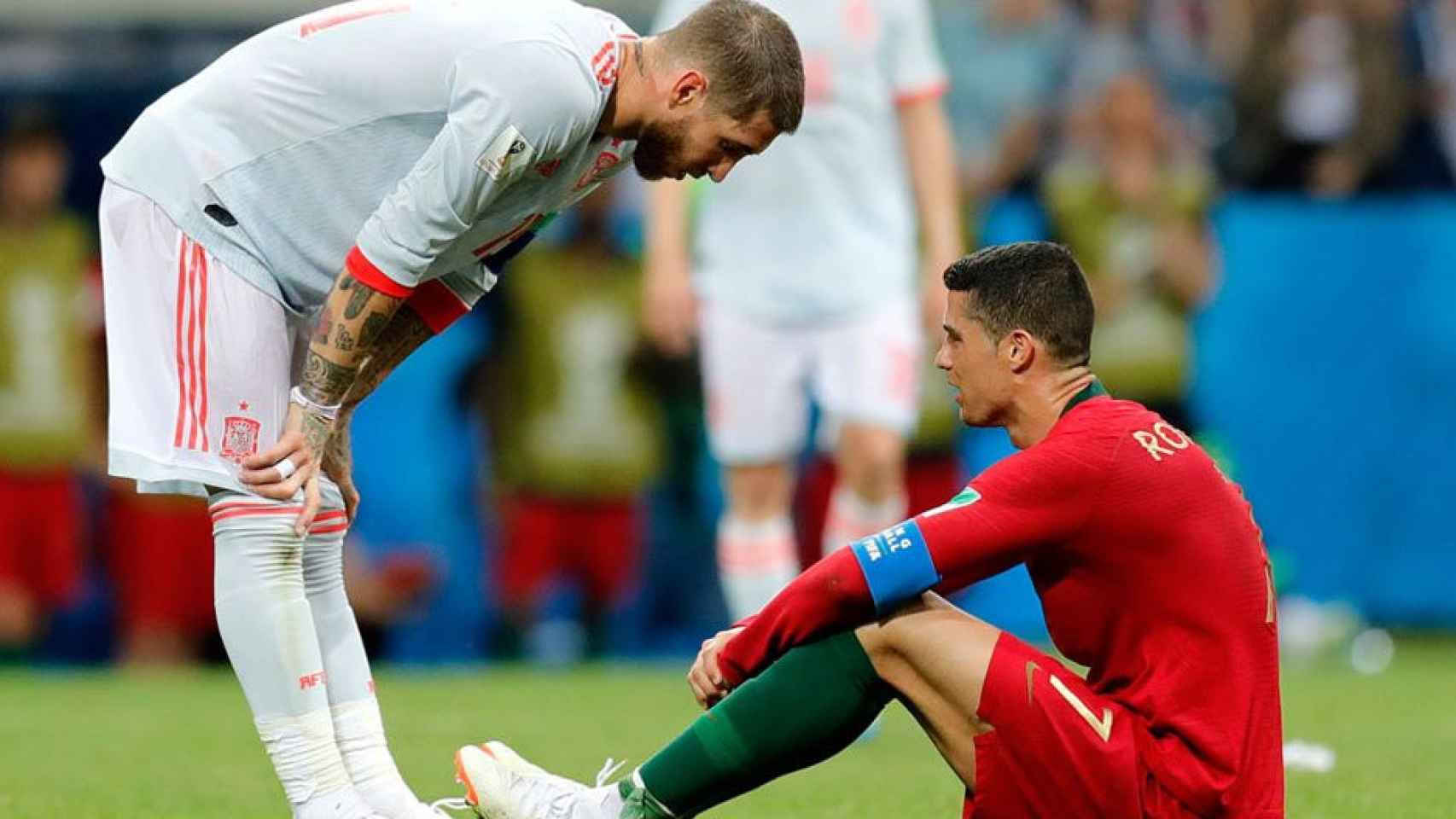 Sergio Ramos y Cristiano Ronaldo en el España-Portugal del último Mundial | EFE