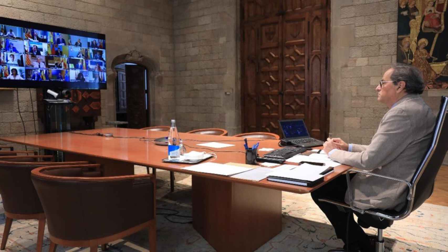 El presidente de la Generalitat, Quim Torra, en una videoconferencia de presidentes autonómicos con el Gobierno / EP
