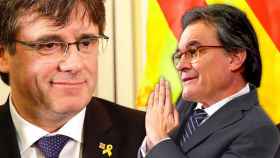 Artur Mas (CiU, uno de los partidos tradicionales), rogando a Carles Puigdemont / FOTOMONTAJE DE CG