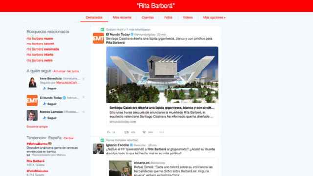 La etiqueta #RitaBarberá, en la imagen, se ha aupado como tendencia en España tras la muerte de la expolítica Rita Barberá / CG