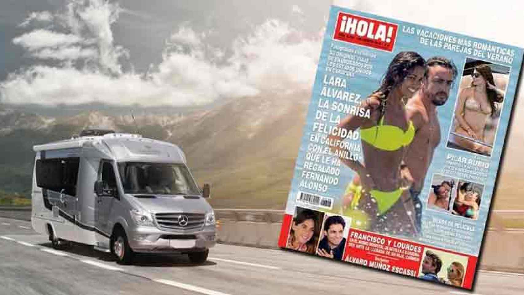 Aspecto de los vehículos que alquila la empresa Luxe RV para recorrer EEUU. A la derecha, última portada de 'Hola'.