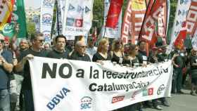 Protesta de los empleados de CatalunyaCaixa por el centro de Barcelona
