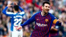Leo Messi celebrando un gol contra el RCD Espanyol / EFE