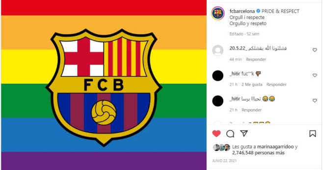 Publicación del Barça en redes en apoyo al colectivo LGTBI / REDES