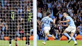 Bernardo Silva y Haaland festejan el primer gol del City contra el Real Madrid EFE