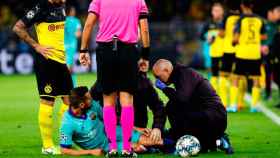 Jordi Alba, lesionado con el Barça contra el Borussia Dortmund / EFE