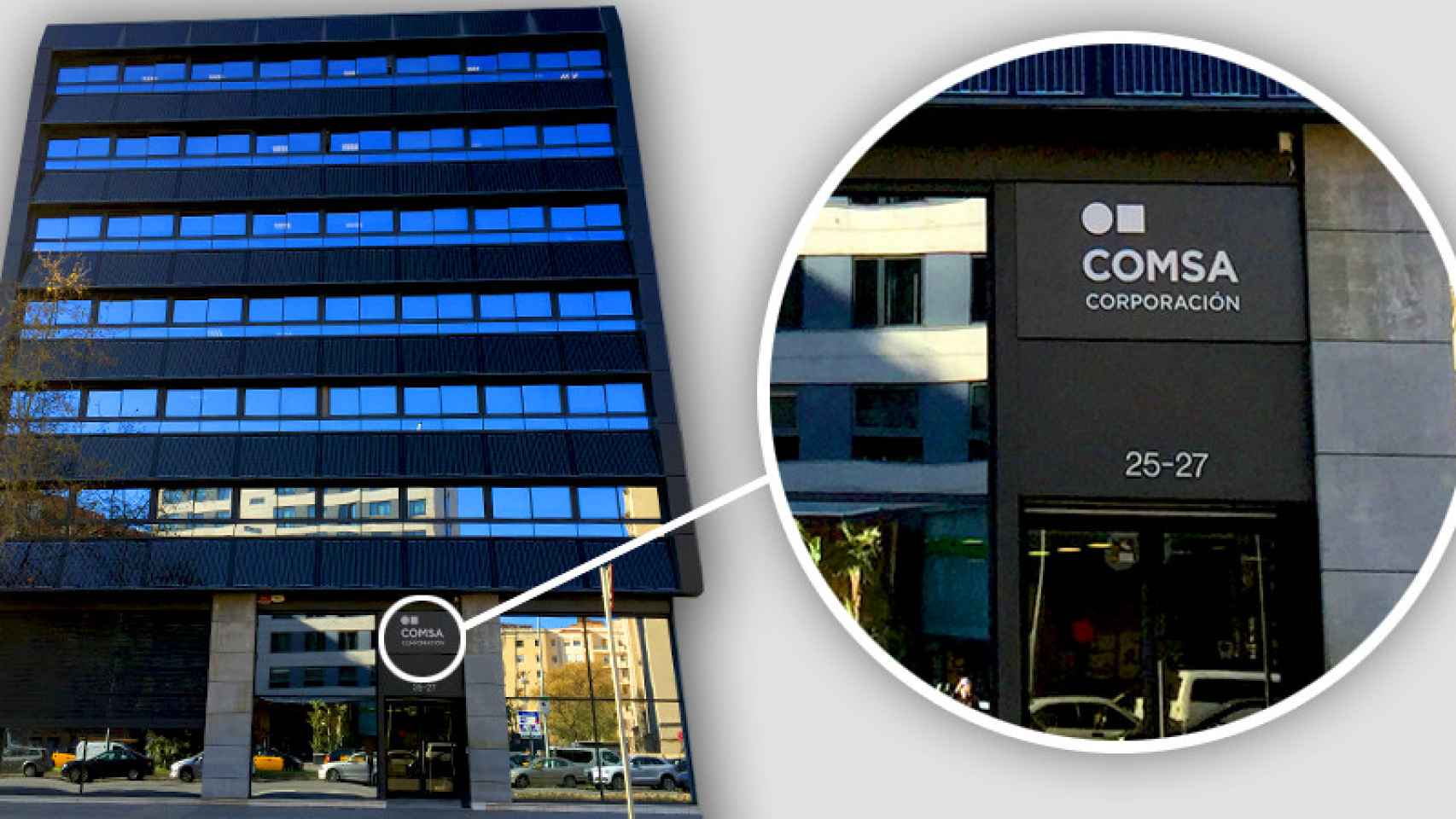 La sede central de Comsa Emte en Barcelona ha cambiado el rótulo: ahora es Comsa Corporación.