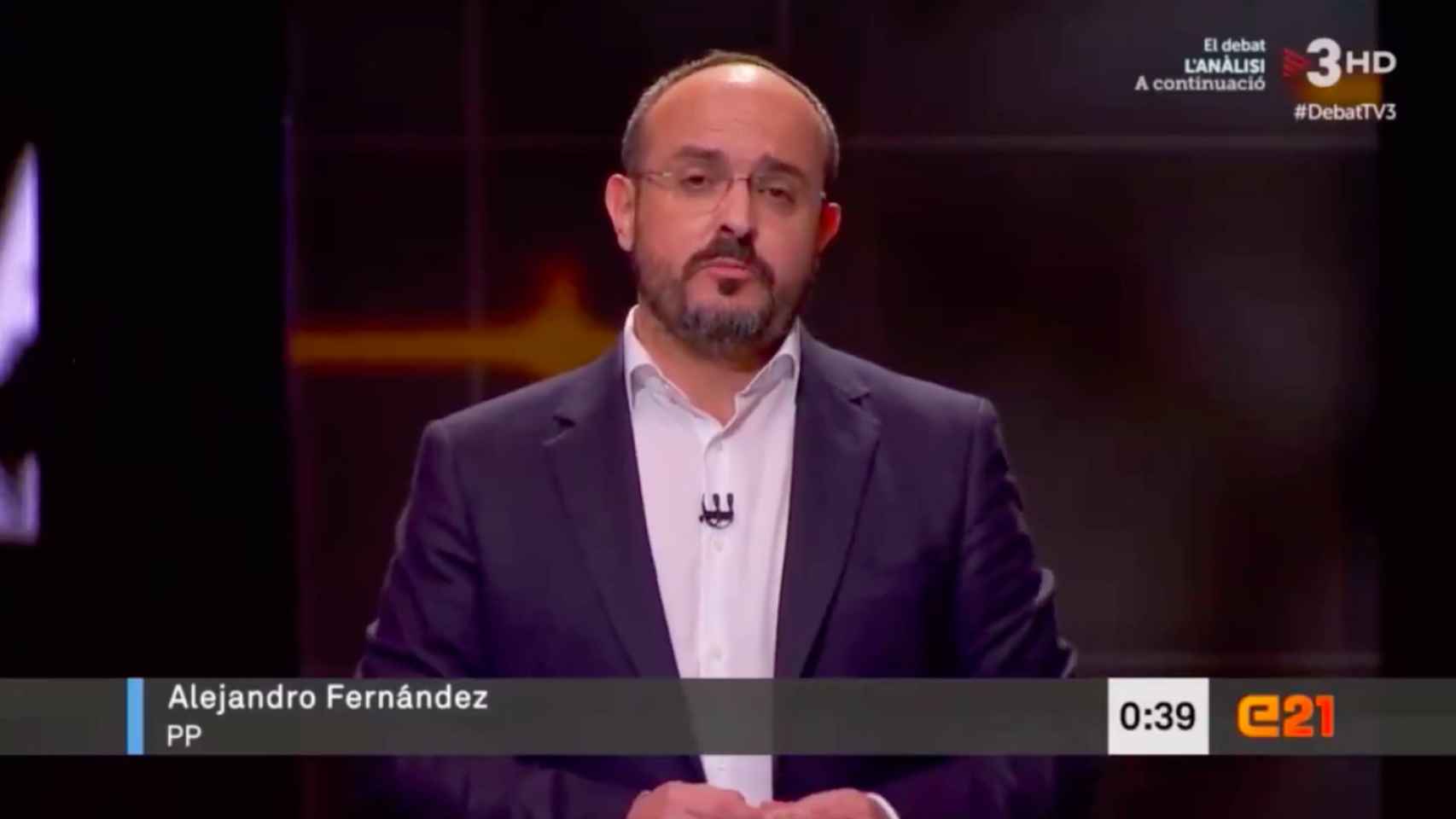 Alejandro Fernández durante su intervención en el debate del 14F en TV3