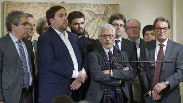 Santi Vidal, junto a Carles Puigdemont, Oriol Junqueras y Artur Mas, el 22 de novembre a Madrid / EFE