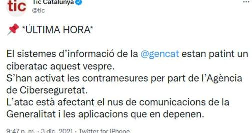 La Generalitat, informando de sus problemas informáticos en Twitter