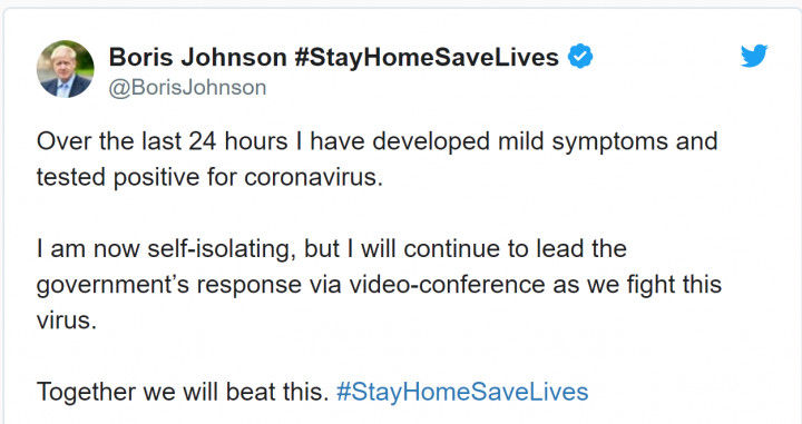 Boris Johnson, primer ministro de Reino Unido, positivo por coronavirus / TWITTER