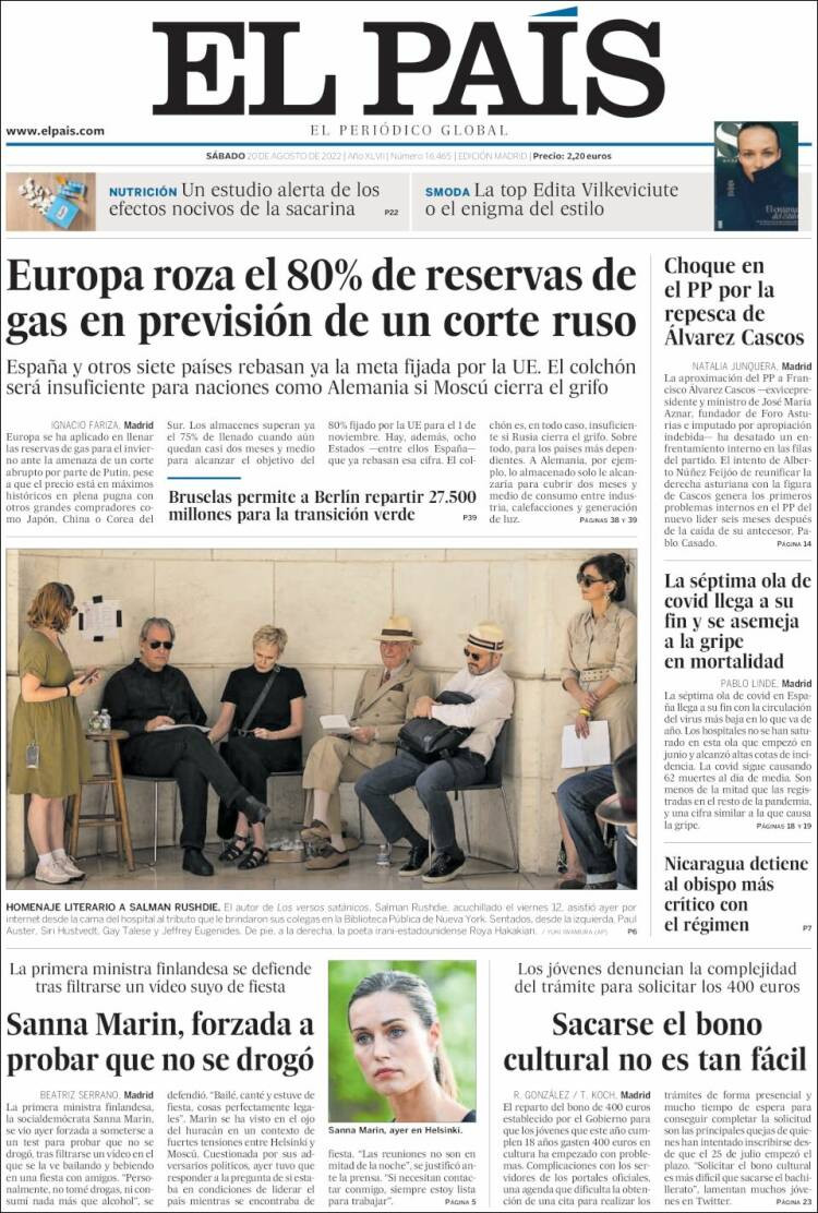 Portada de 'El País' del 20 de agosto de 2022 / KIOSKO.NET