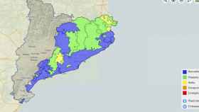 Mapa en el que, en verde, se marcan las zonas de Girona afectadas por la sequía / ACA