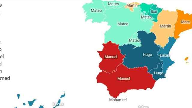 Mapa de los nombres más comunes por comunidades autónomas / EP