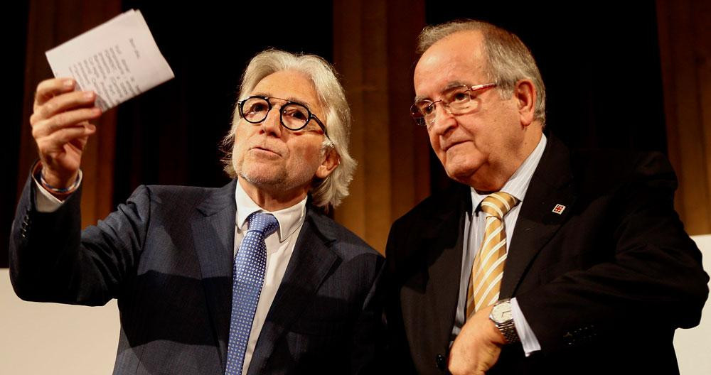 El presidente de Foment del Treball, Josep Sánchez Llibre (i), y el de Pimec, Josep González (d), en la presentación del manifiesto / EFE