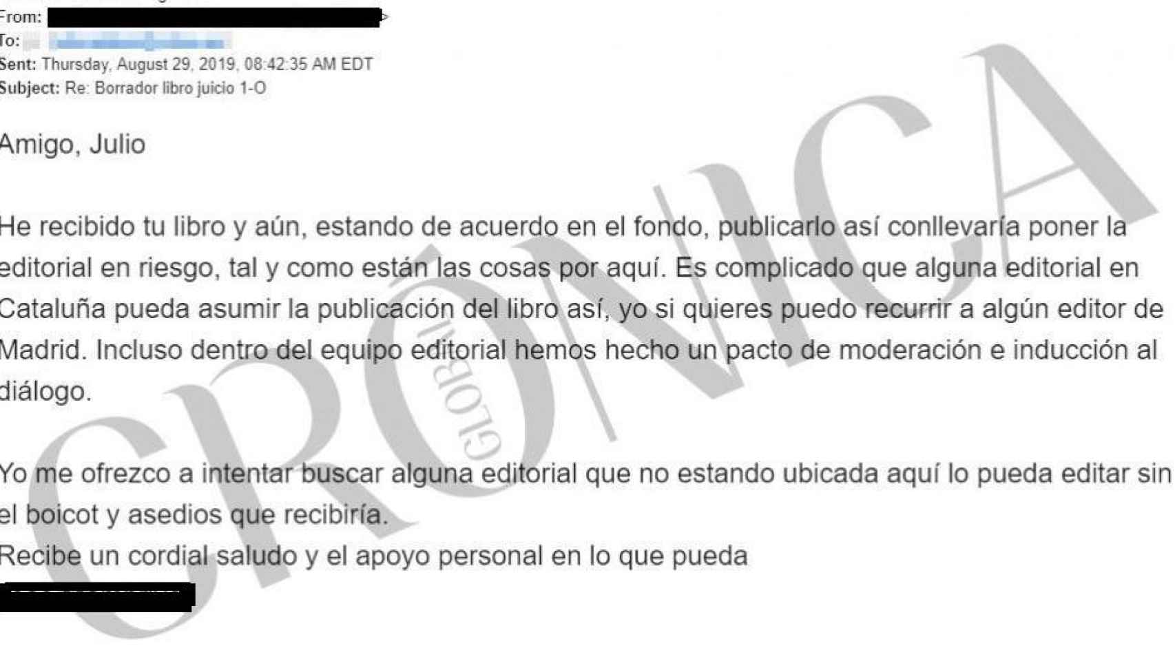 Carta de la editorial Carena a Julio Valdeón