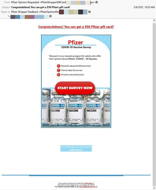 Spam de una encuesta falsa sobre la vacuna de Pfizer / BITDEFENDER