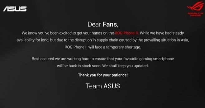 Asus advierte a sus clientes de los problemas en la cadena de producción por el coronavirus