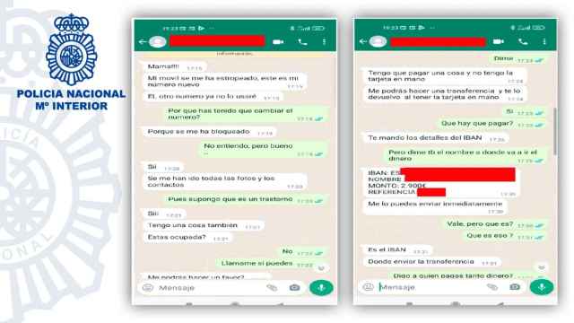 Mensajes de una estafa de WhatsApp / POLICIA