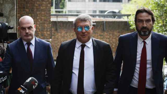 Joan Laporta, antes de la comida de directivas del clásico en Madrid / EFE