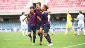 Los futbolistas del Juvenil A celebran un tanto en la Youth League / EFE