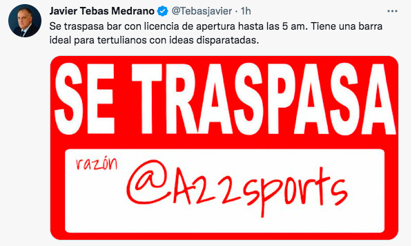 Javier Tebas se mofa de la Superliga en Twitter / REDES