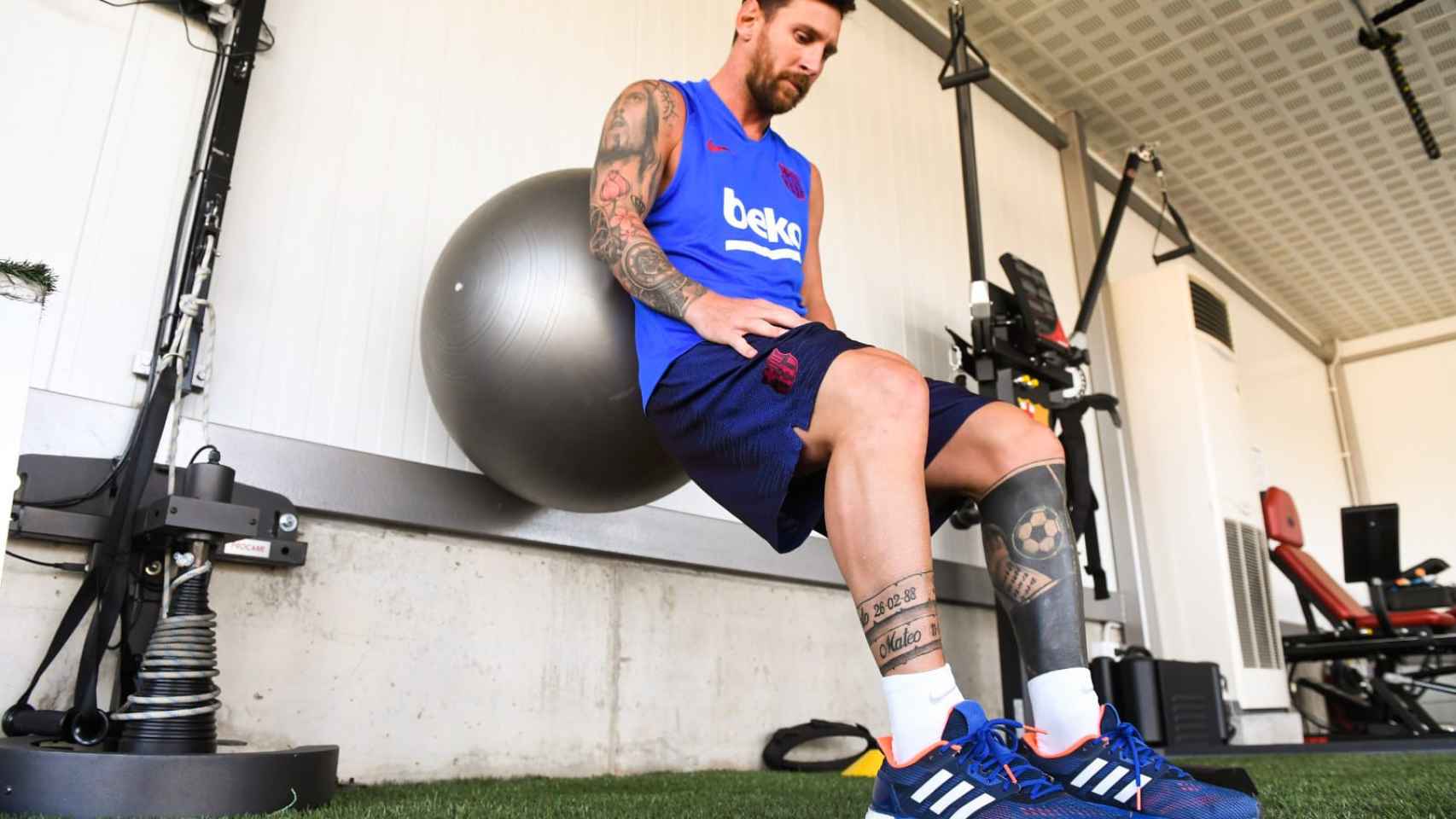 Leo Messi, en una sesión de gimnasio | FCB