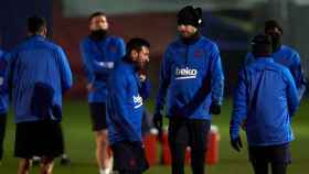 Los jugadores del Barça en el entrenamiento previo al partido contra el Ibiza / EFE